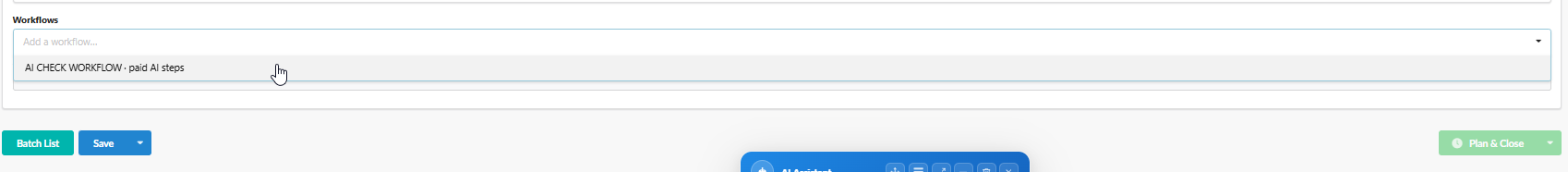 Selecting the workflow in the Workflows field of a content flow