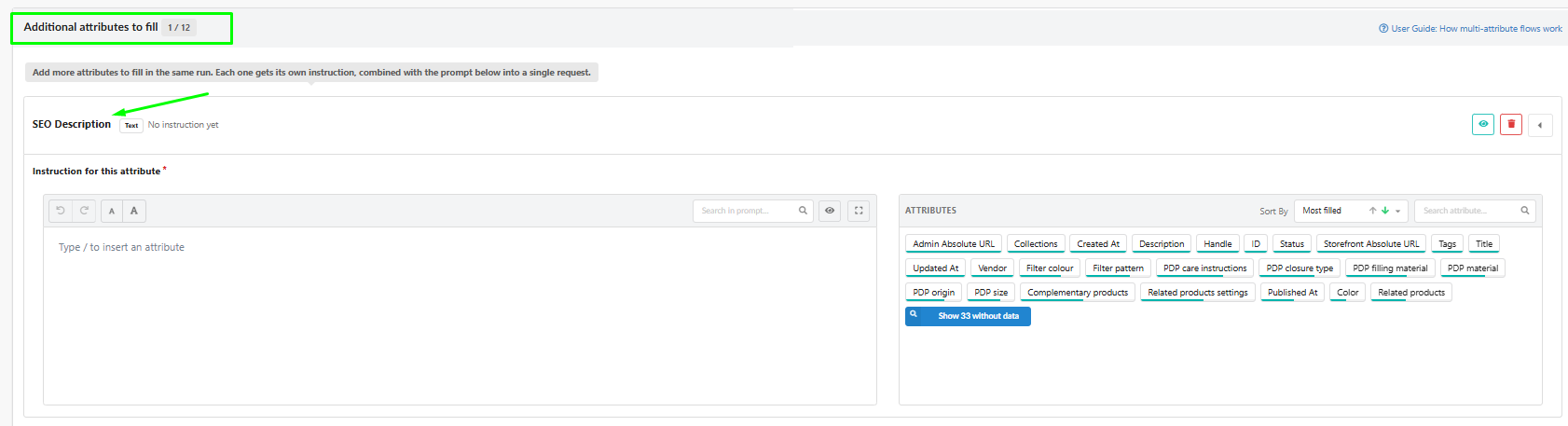 Additional attribute row with its instruction field
