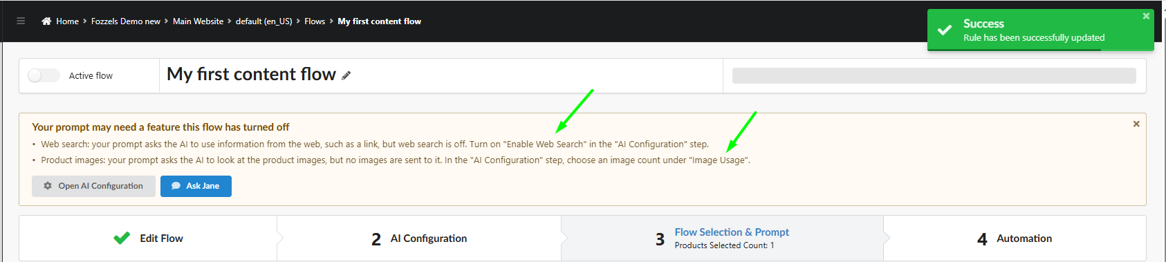 Warning when your prompt needs web search or product images that are switched off