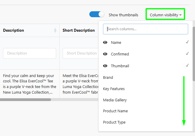Column visibility in the Batch List