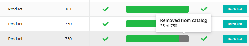 Flow progress showing products removed from the catalog separately