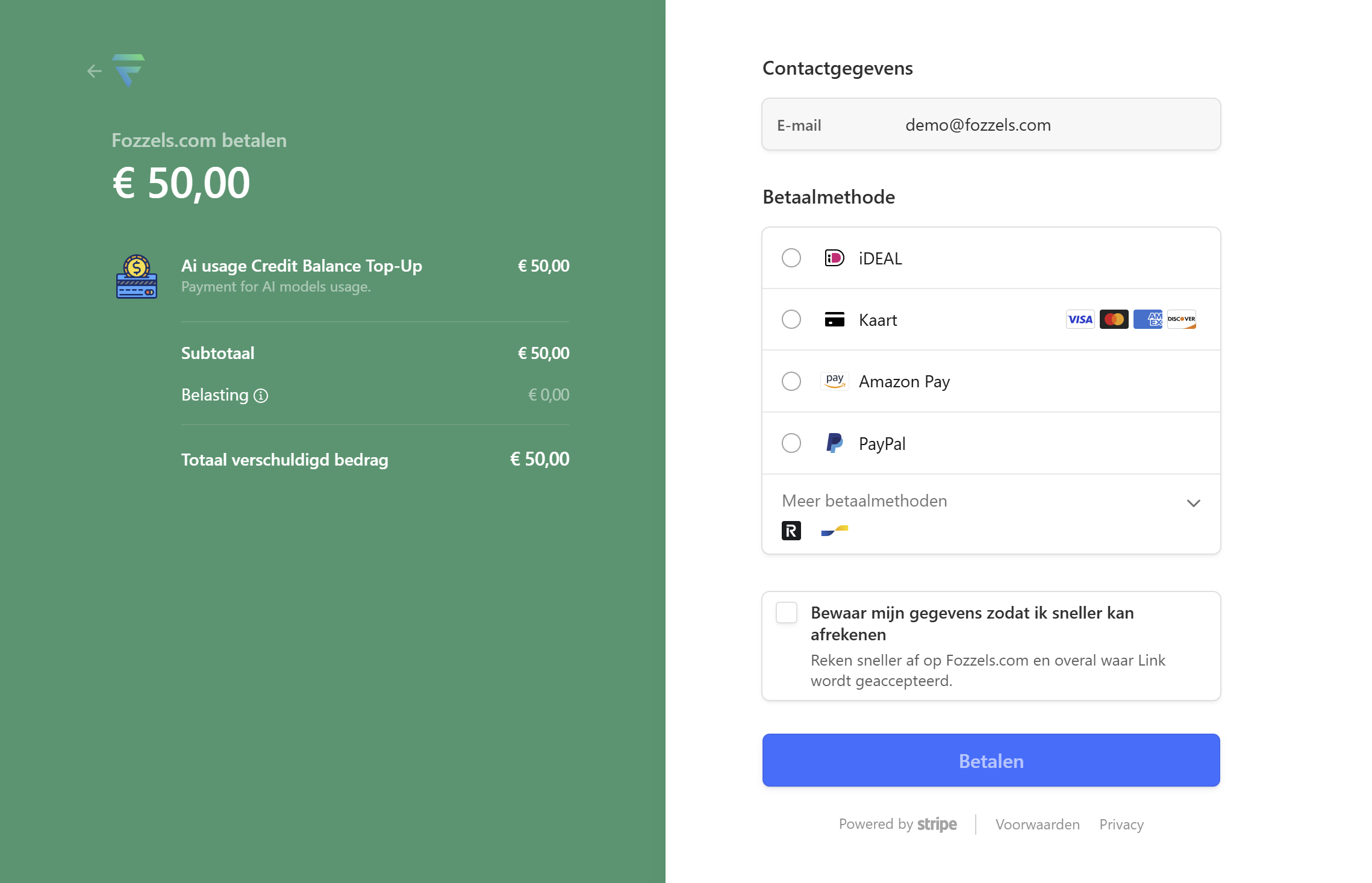 Stripe payment screen