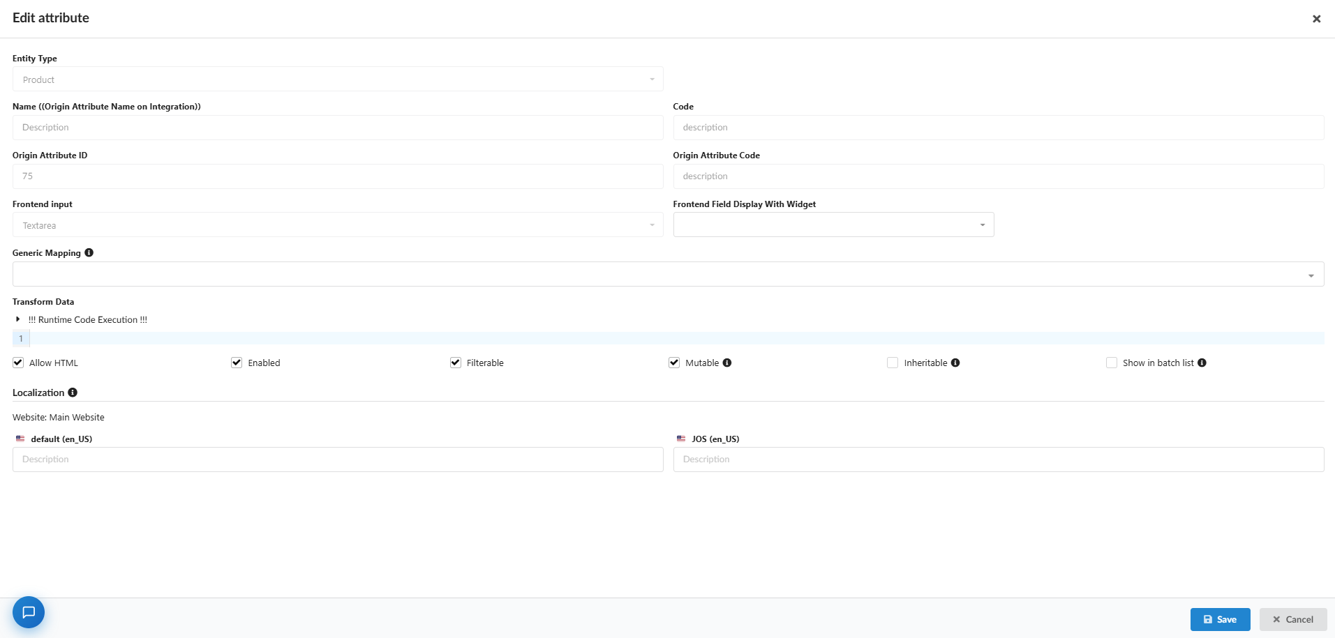 Edit attribute window with Allow HTML