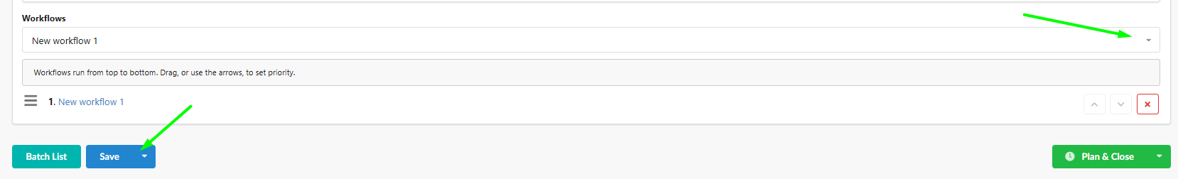 Sección Workflows de un flow con un workflow asignado