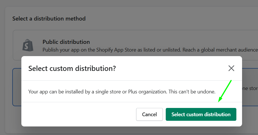 Confirmation de Select custom distribution