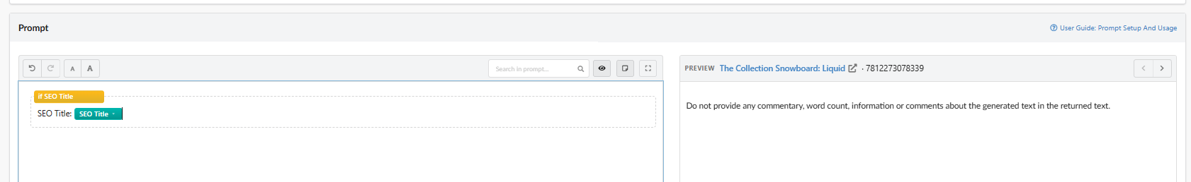 Une ligne de condition pour SEO Title, à côté de la Preview