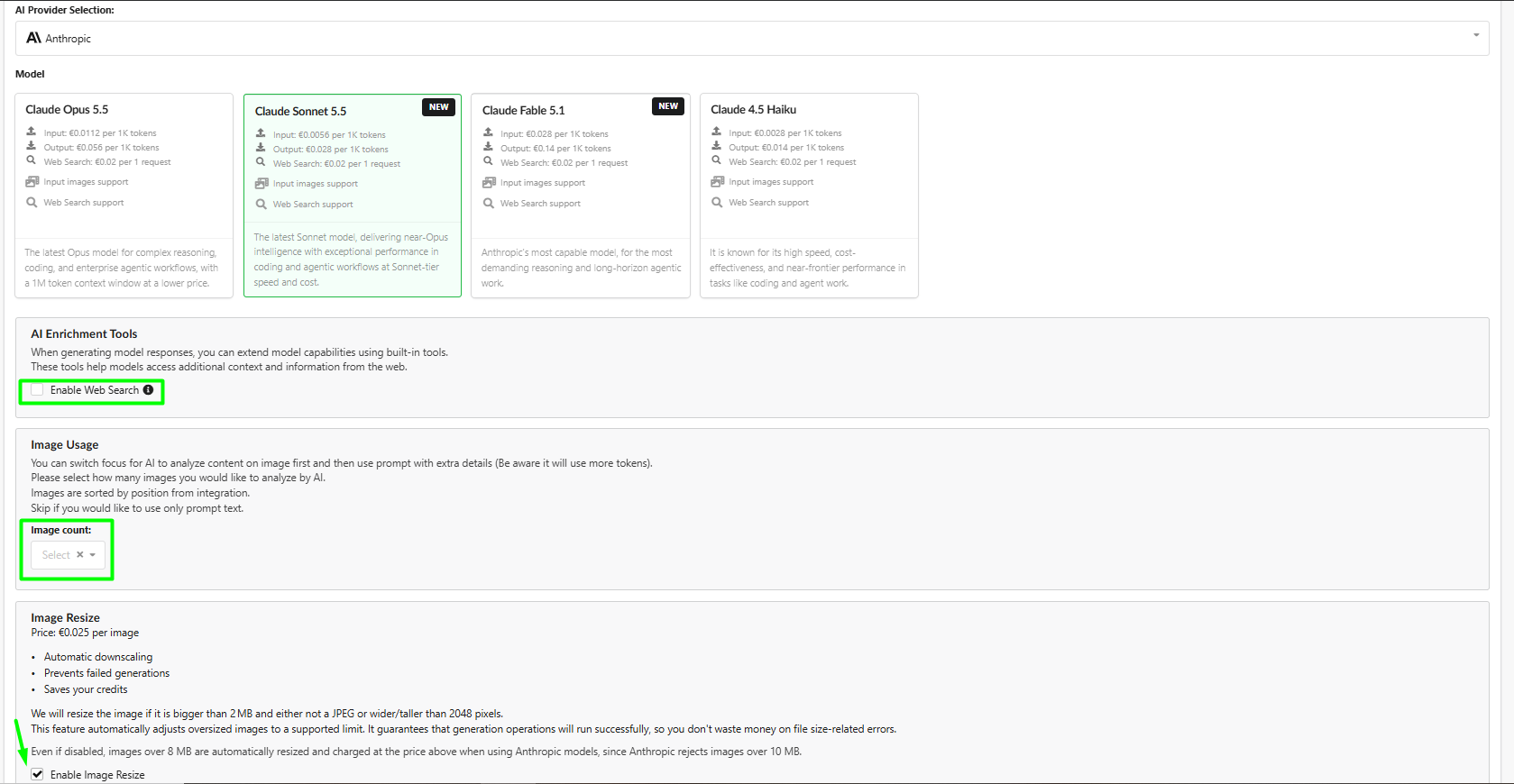 Tuiles de modèles, recherche web, utilisation des images et redimensionnement des images