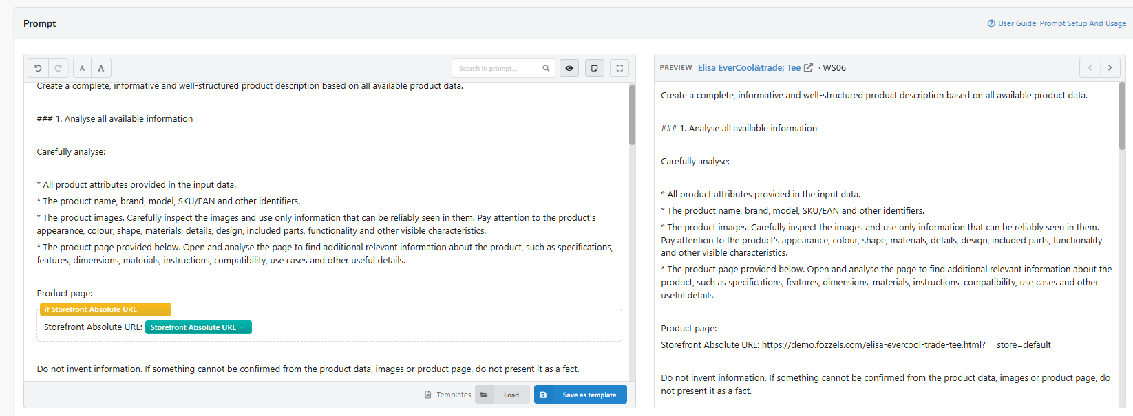 Editor del prompt con Preview in tempo reale