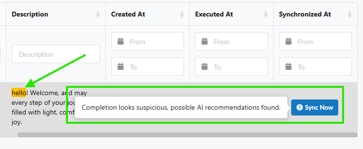 Een verdachte completion in de completionlijst