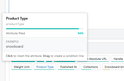 Tooltip do atributo com a taxa de preenchimento e um valor de exemplo