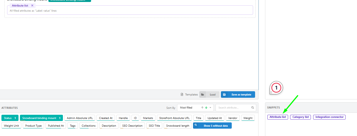 Bloco Attribute list no editor